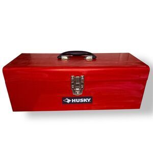 Husky Red Metal Portable Toolbox with Internal Tray Front Latch 19”